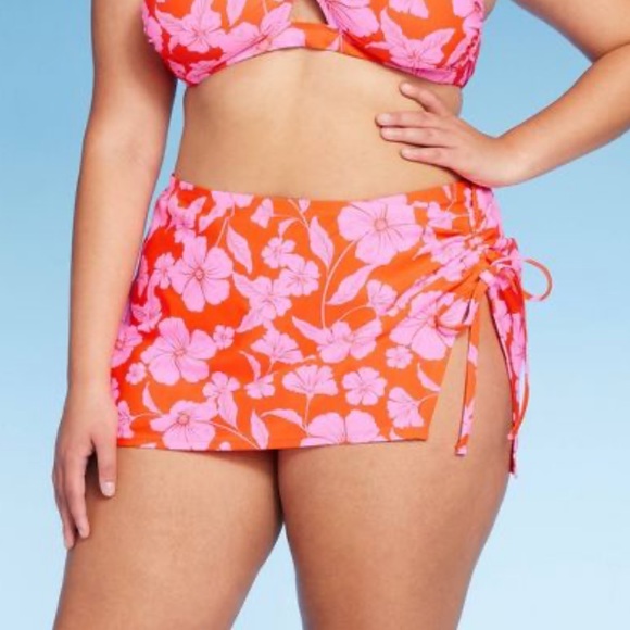 Wild Fable Pink Floral Bralette Cheeky Bikini Set & Cover Up 3PC Women 2X 3X NEW - Picture 11 of 12